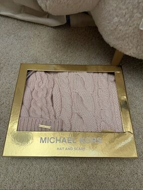 Michael Kors Pink Cable Knit Hat & Scarf Set